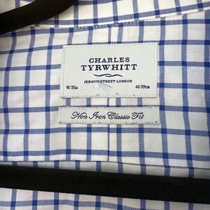 Charles Tyrwhitt 18/35in Men's XXL Long Sleeve Button Up Shirt Blue White